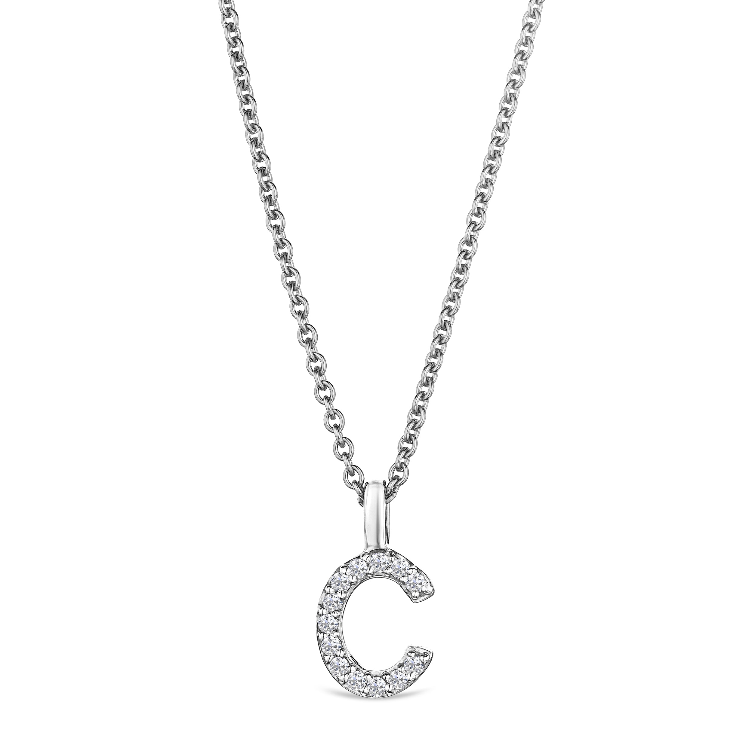 Love Letter Initial C Lab Diamond Necklace set in 9K White Gold